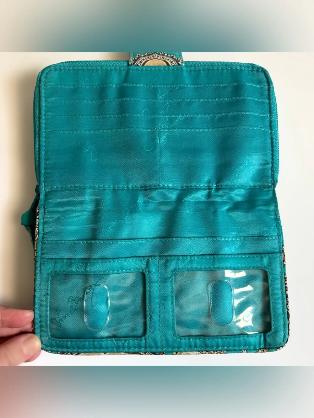 Vera Bradley Turn Lock Wallet Totally Turquoise Paisley Quilted Retired Y2K READ - Picture 5 of 12